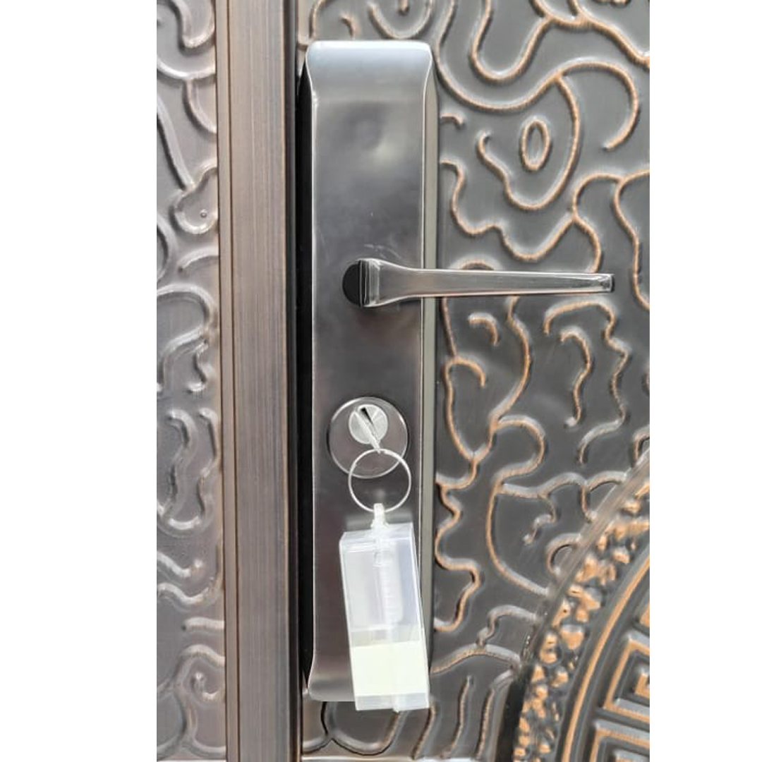 Thumbnail image of grey door with some red leaves around, front view